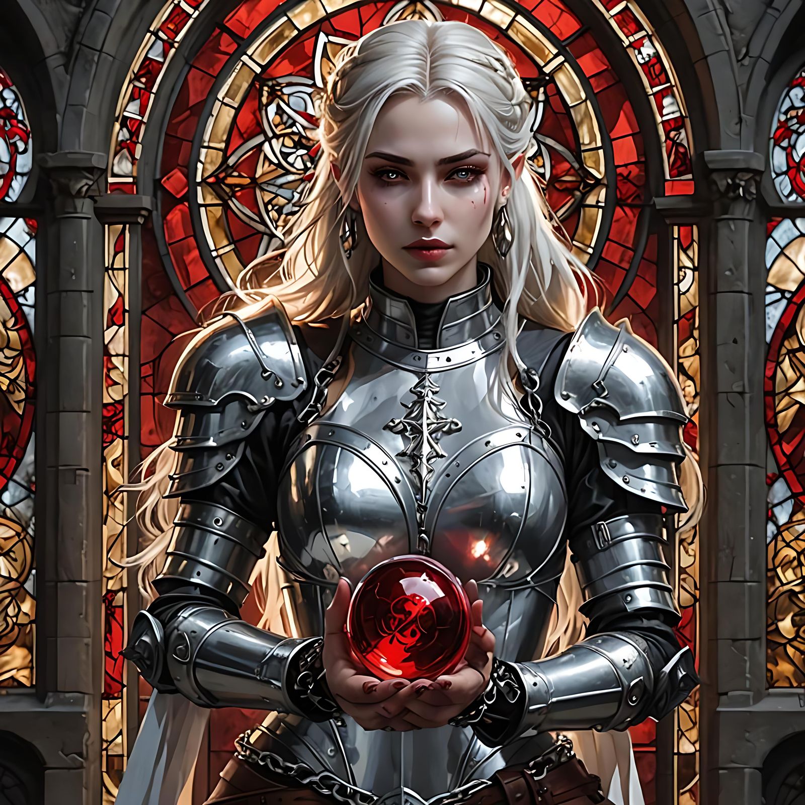 Young Dhampir Blood Cleric with Silver Armor