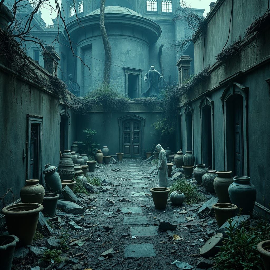 Deserted Garden in Dark Fantasy Style
