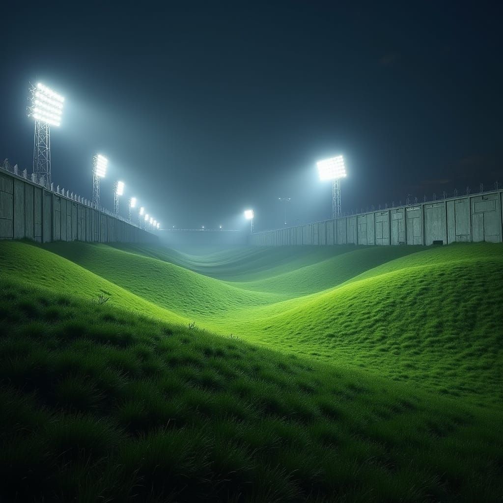 Enclosed Green Hills Under Stadium Lights At Night