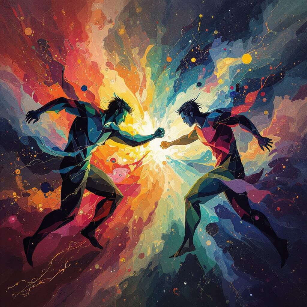 Abstract Expressionist Art of Competition and Collaboration