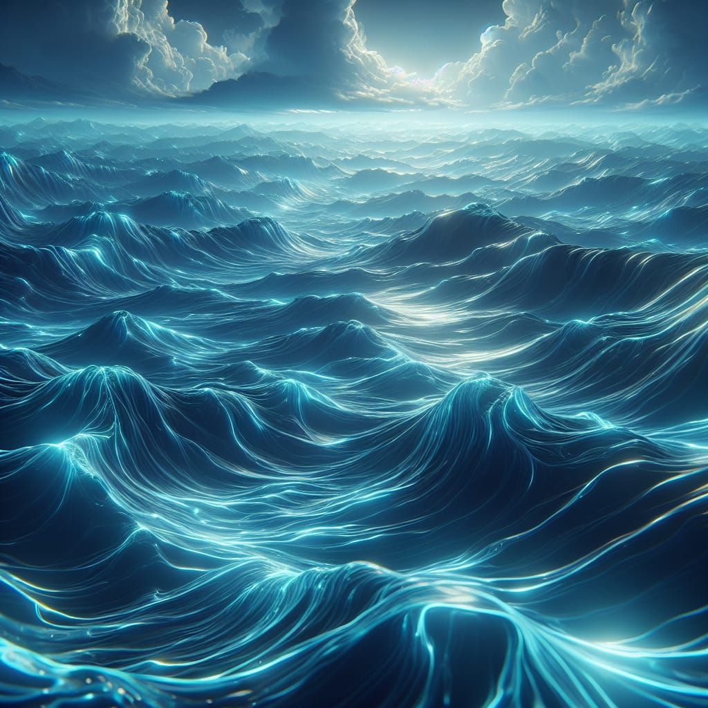 Hyperrealistic Cyan Waterscape in Digital Art