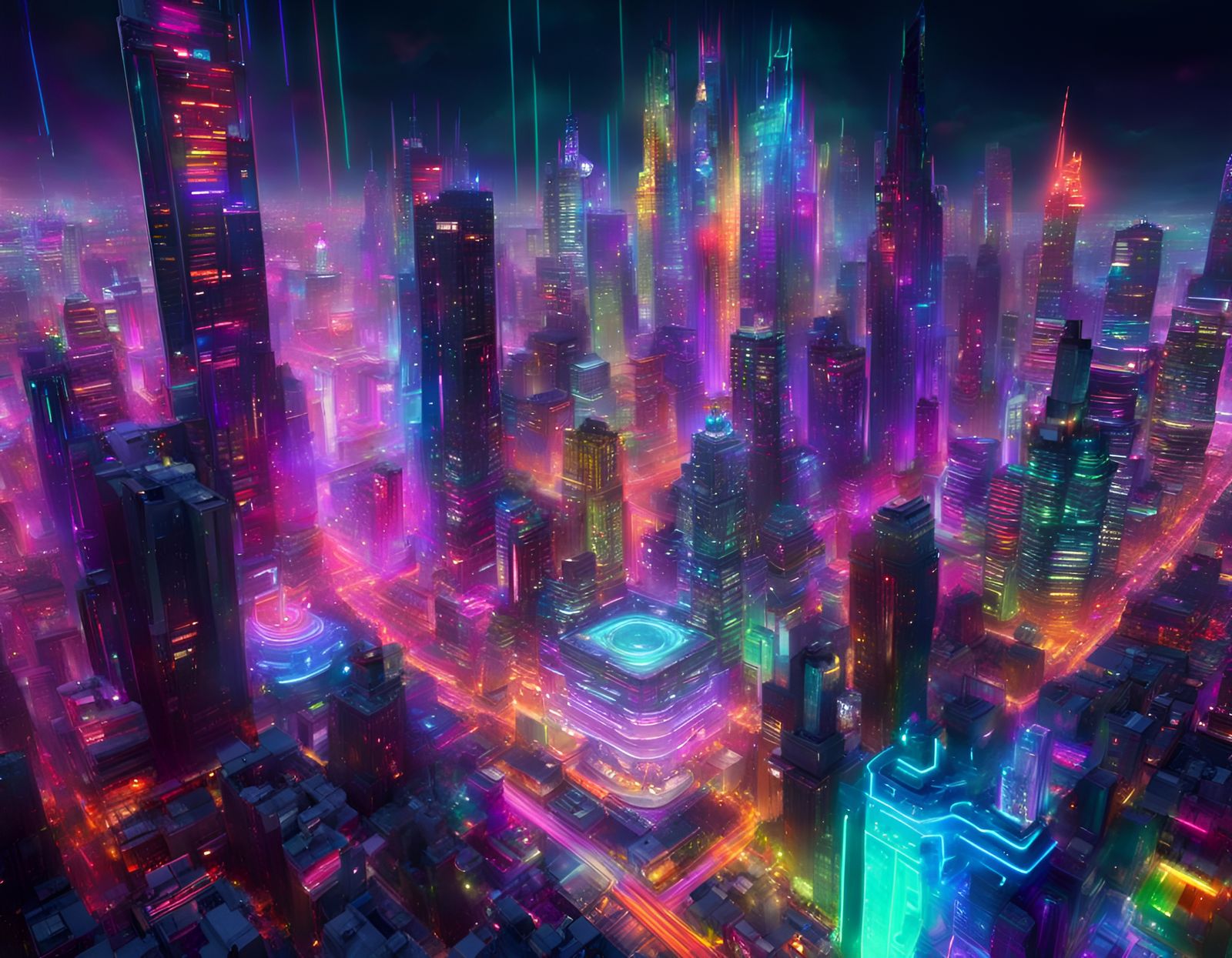 Futuristic Cyberpunk Cityscape with Holographic Projections