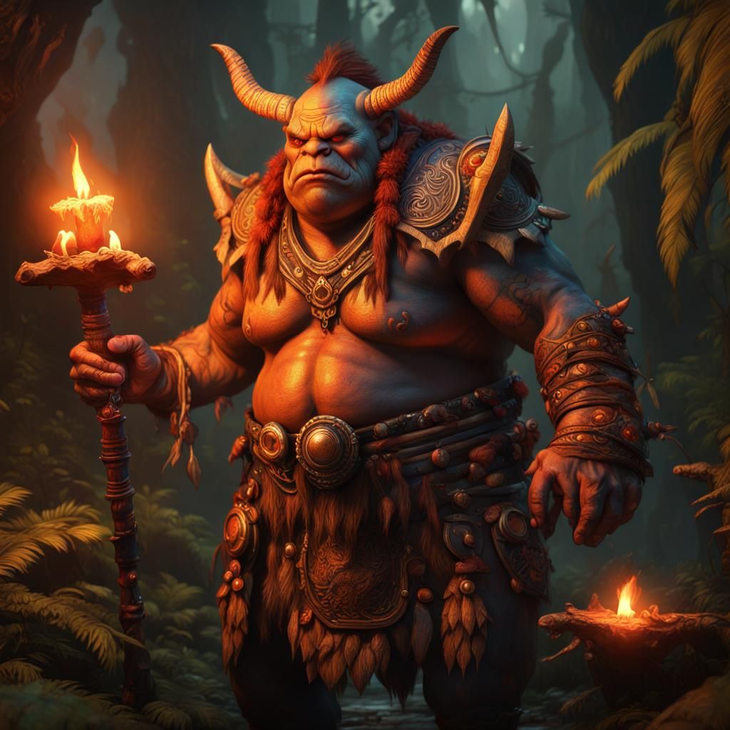 Ogre Shaman in Tribal Armor with Orange Aura