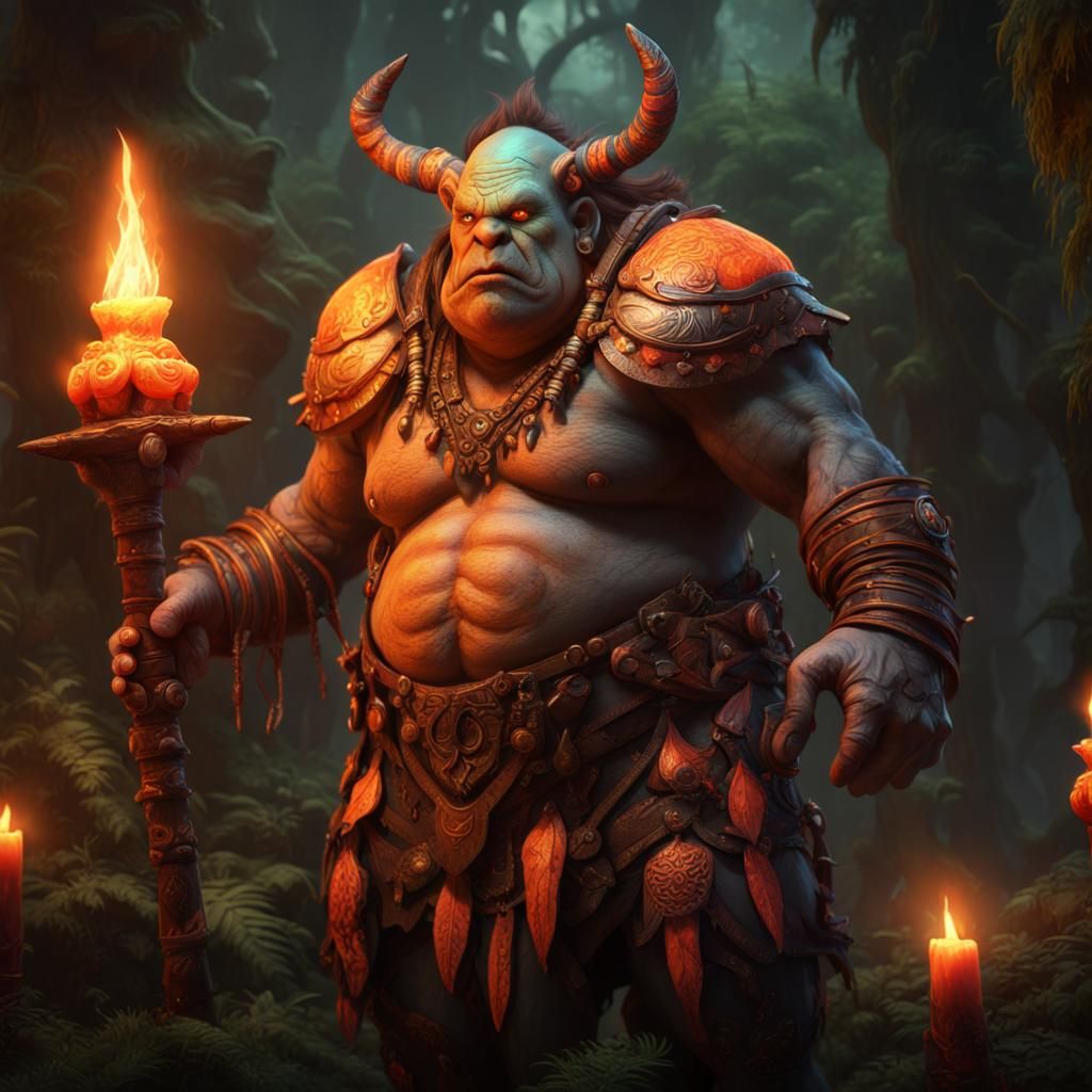 Ogre Shaman with Tribal Armor and Orange Aura