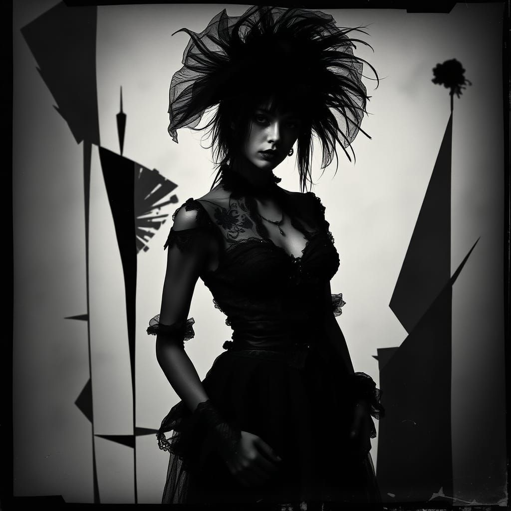 Gothic Figure in Dada-Inspired Black and White Photogram