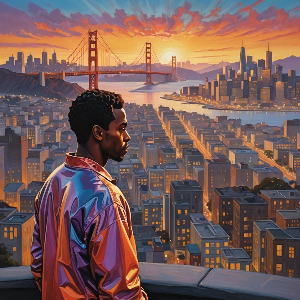 Golden Hour San Francisco Cityscape in Unique Retro Style