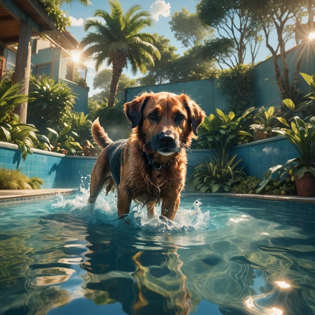 Dog Swimming in Pool with Transparent Water