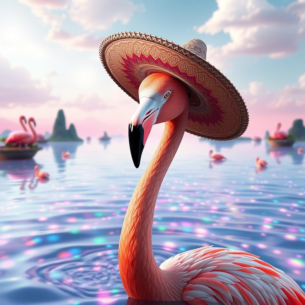 Flamingo in Sombrero: A Surreal Gustav Klimt Inspired Portra...