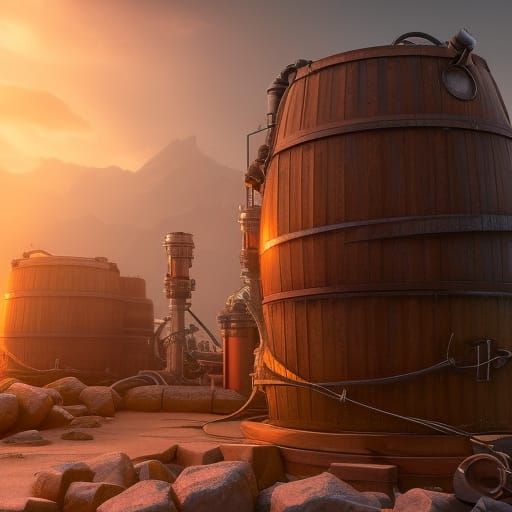 Detailed Industrial Barrels Fantasy Concept Art