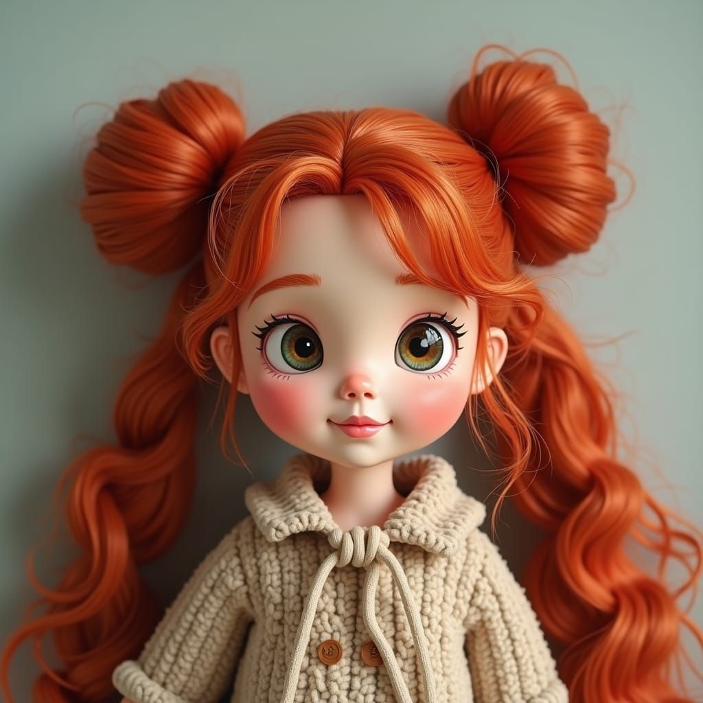 Red-Haired Girl with Pigtails, Digital Art Portrait