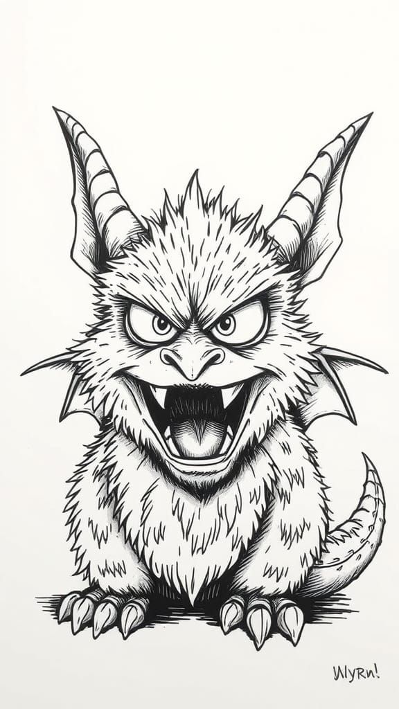 Furry Dragon Wyrm with Furby Head Roars in Anger
