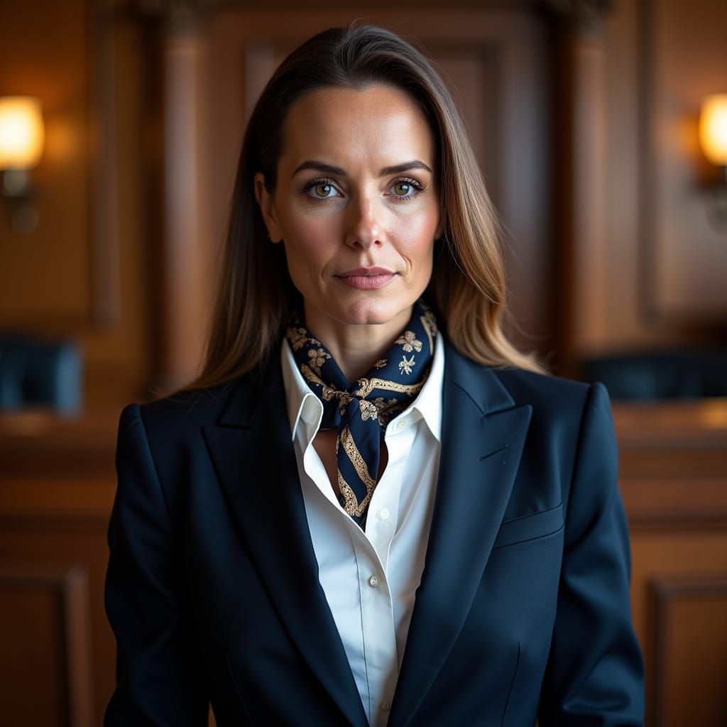 Confident Businesswoman in Navy Suit