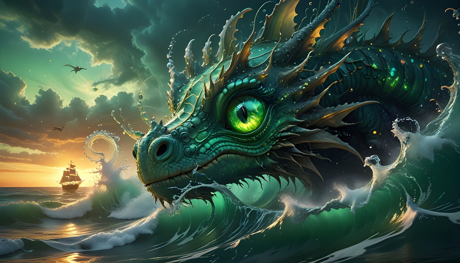 Surreal Oceanic Scene with Glowing Sea Dragon