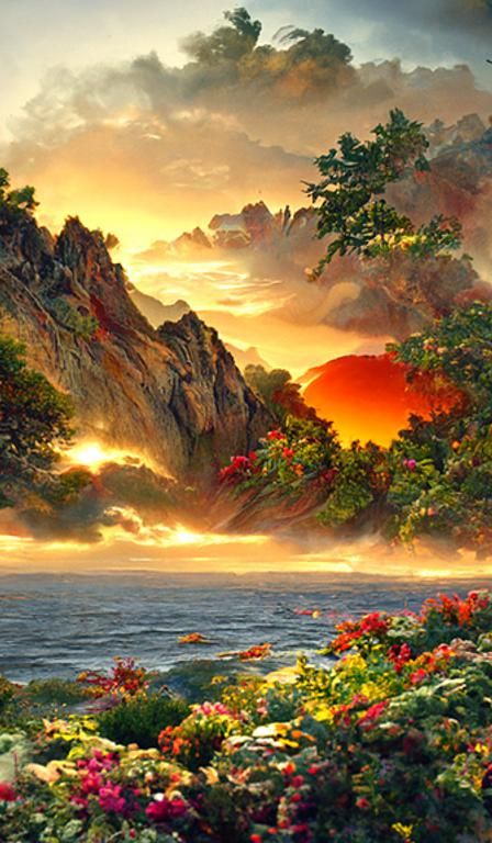 Magnificent Sunrise Seascape with Forest Vista