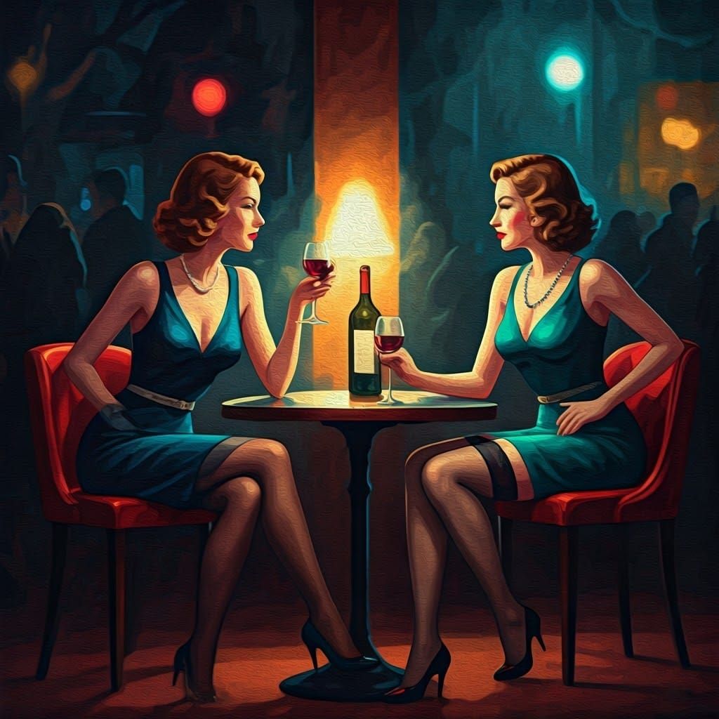 Elegant Women in Smoke-Filled Jazz Bar