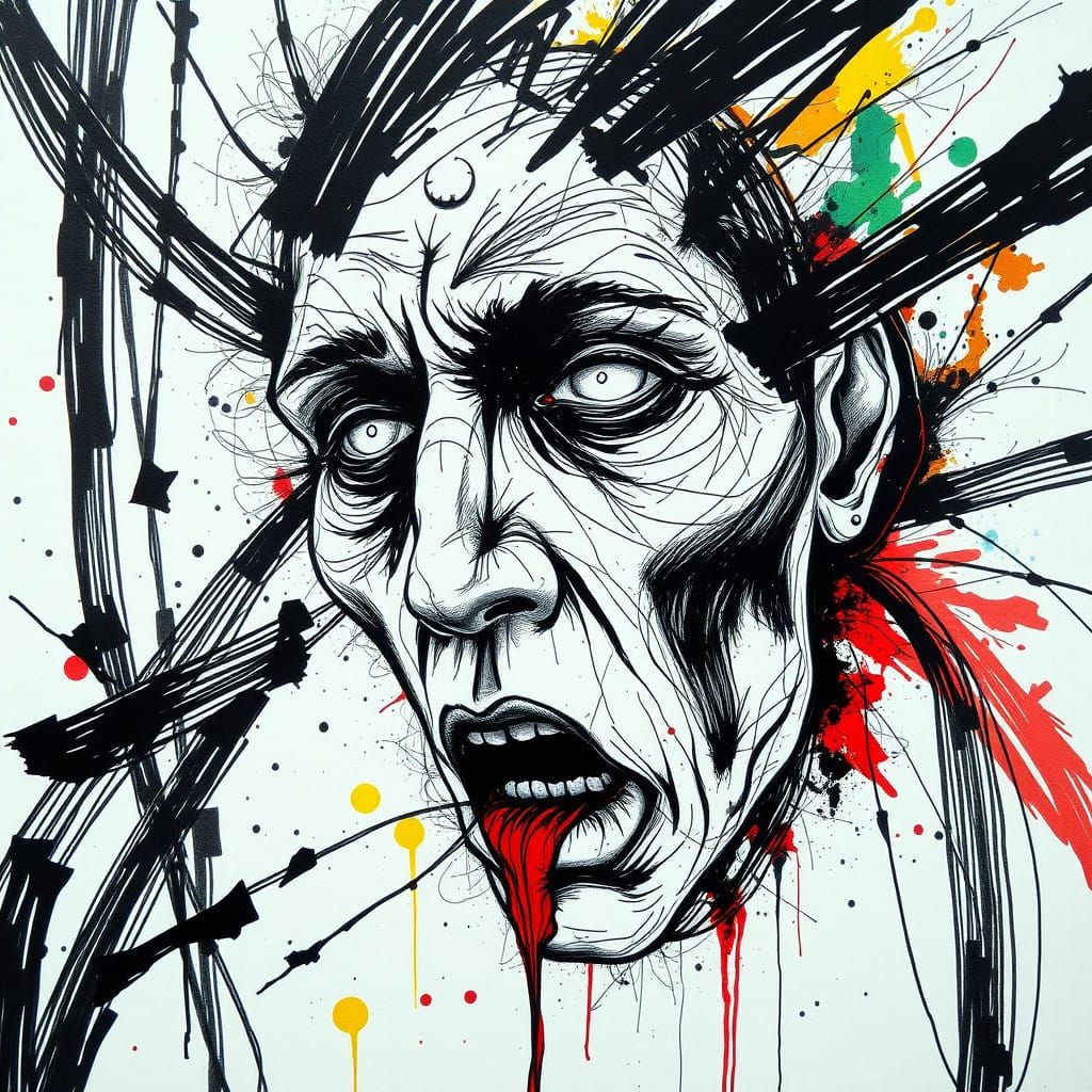 Surreal Anxiety Abstract in Dark Linework