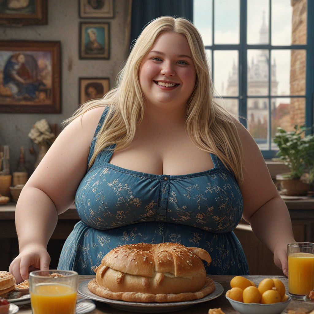 French Girl Savoring Breakfast in Whimsical Fantasy Scene