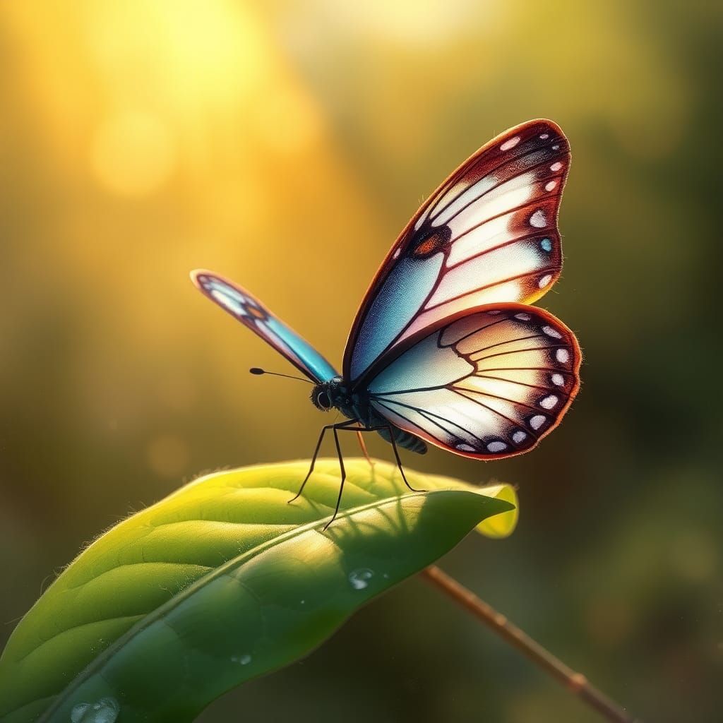 Iridescent Ulysses Butterfly in Dreamlike Setting
