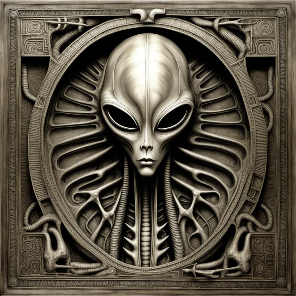 Alien with Celtic Knotwork in Biomechanical Style