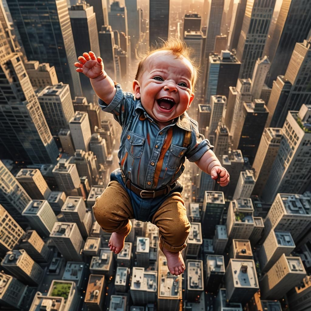 Giant Baby Stomps Skyscrapers: Photorealistic Macro
