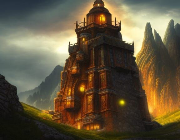 Dwarven Watchtower in High Mountains: Fantasy Concept Art