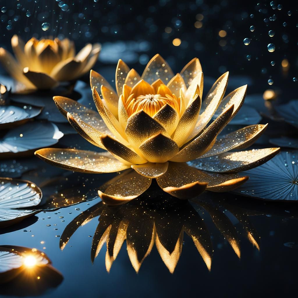 Glittering Crystal Water Lily in Bioluminescent Starlight