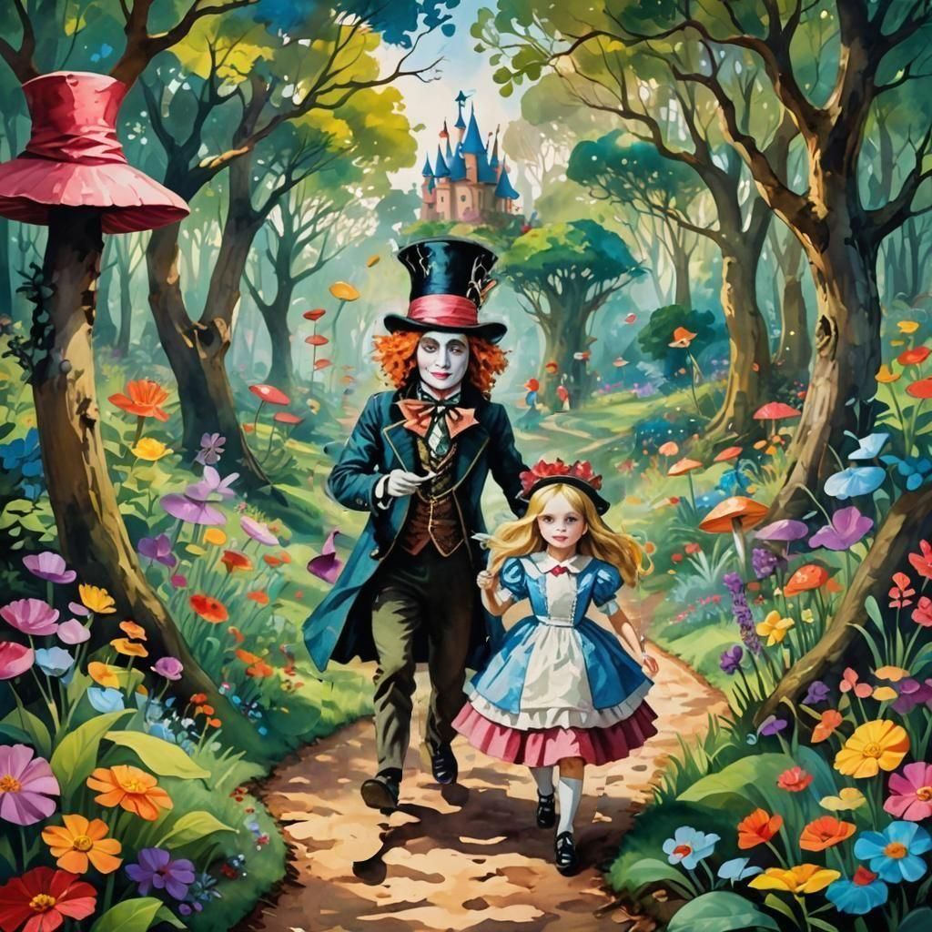 Alice in Wonderland: Gouache-Style Forest Illustration