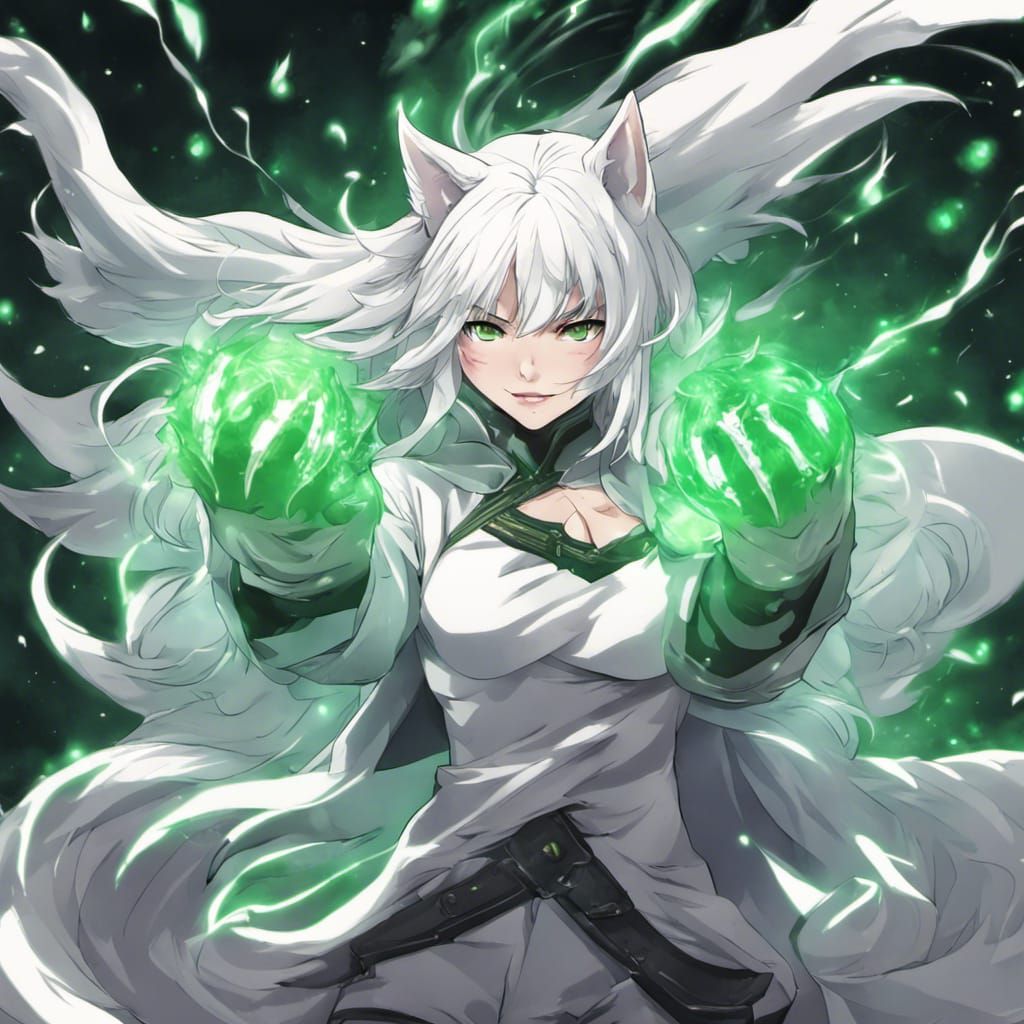 Anime-Style Wolf Woman with Green Aura