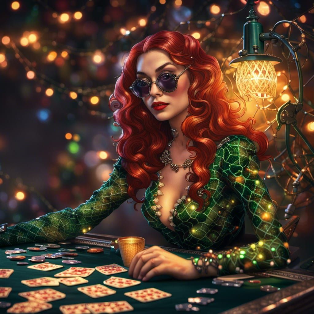 Poison Ivy at the Poker Table: Hyperrealistic 8K