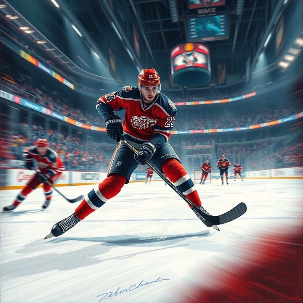 High-Energy Hockey Scene in a Packed Stadium