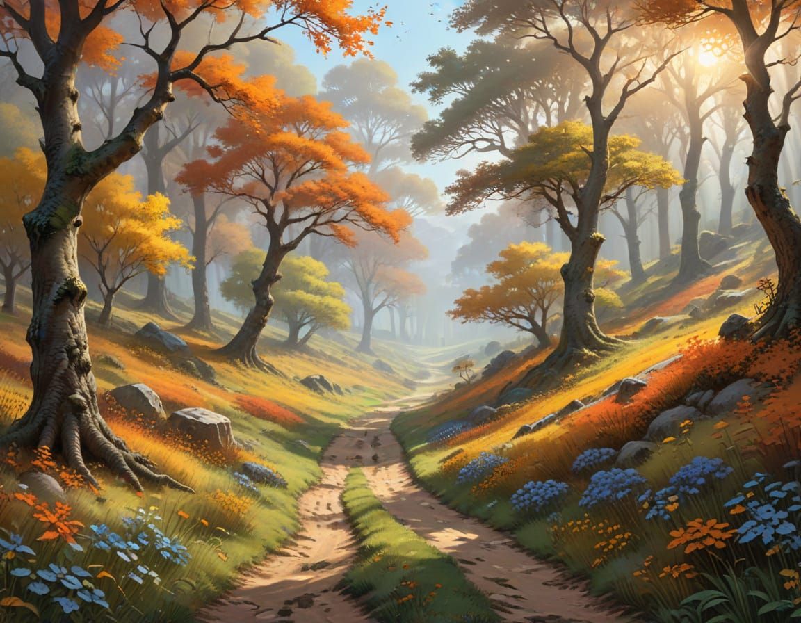 Surreal Landscape in Warm Colors, October Countryside Scene