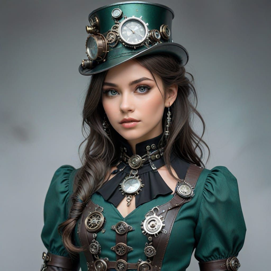 Steampunk Figure in Green, Silver, and Blue