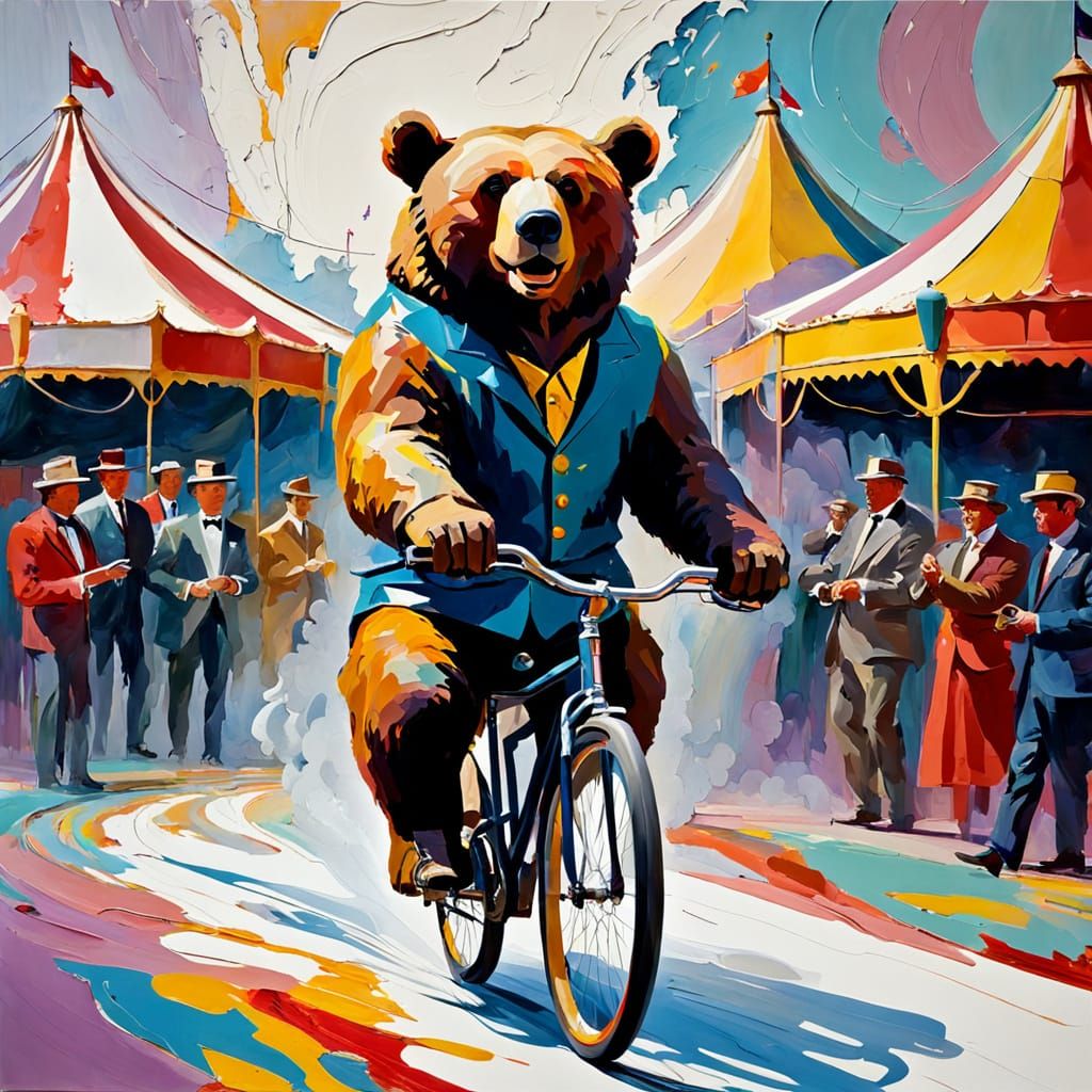 Circus Bear on a Futuristic Bicycle