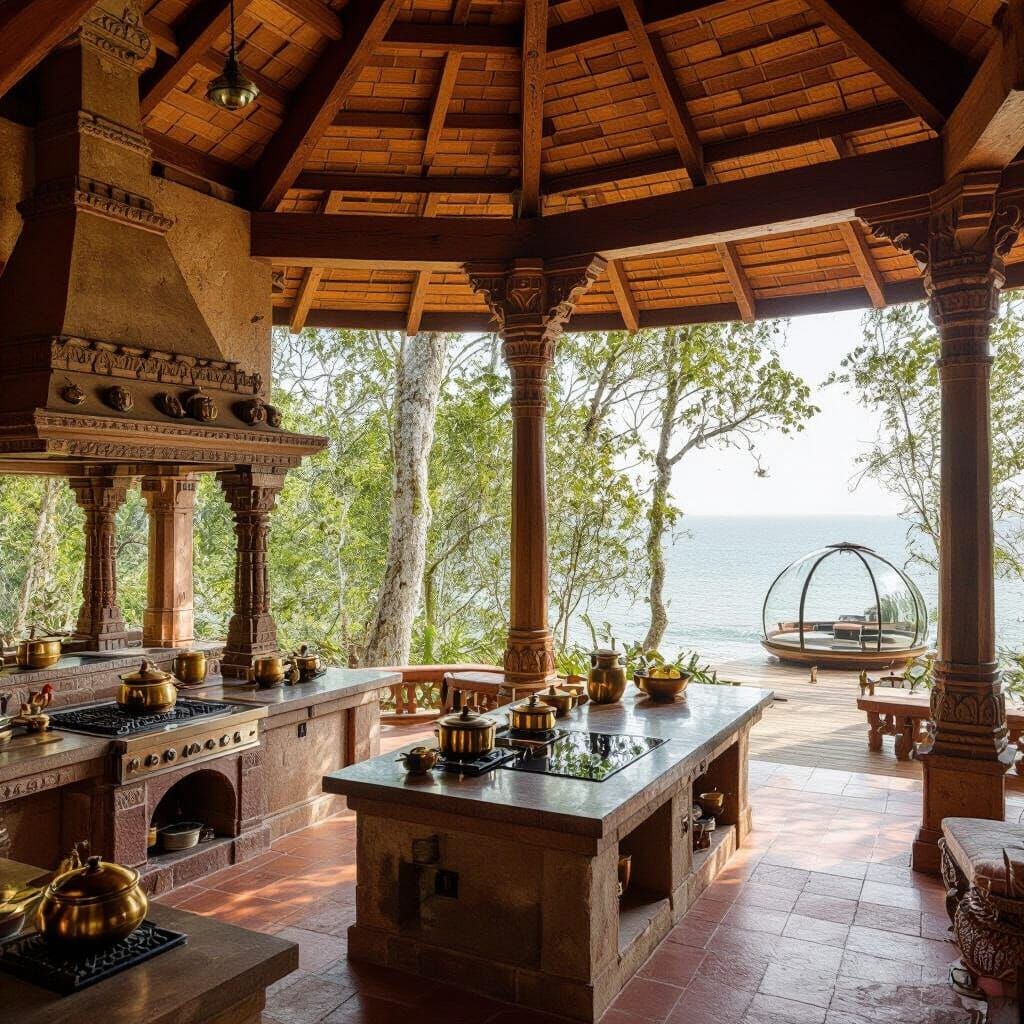 Island Vegetarian Kitchen Inspired by Indian Temple Architec...