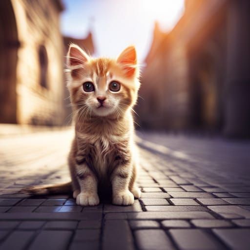Kitten in Armor at Sunset, Detailed Photograph