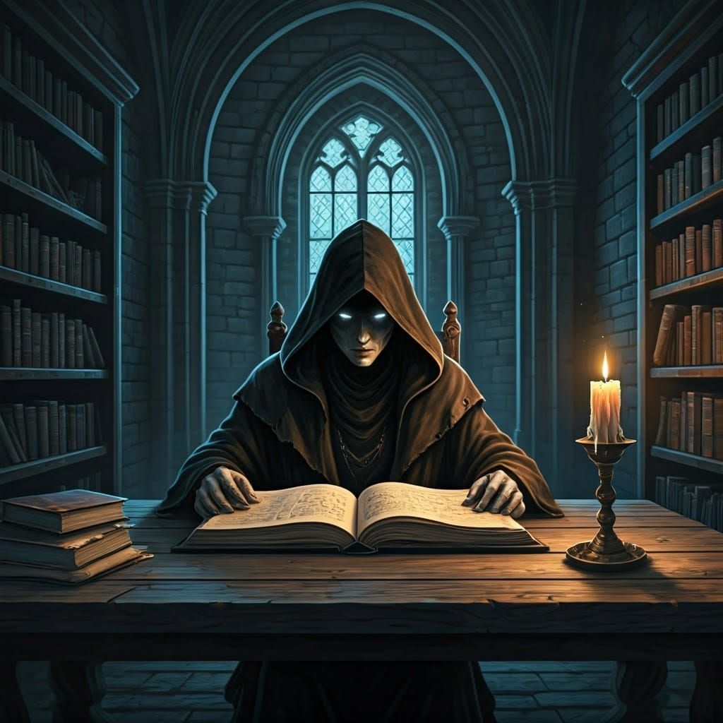 Mysterious Figure in Dark Castle Chamber