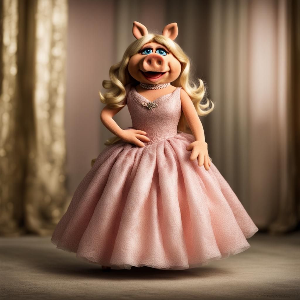 Miss Piggy in Elegant Dress, Full Body View