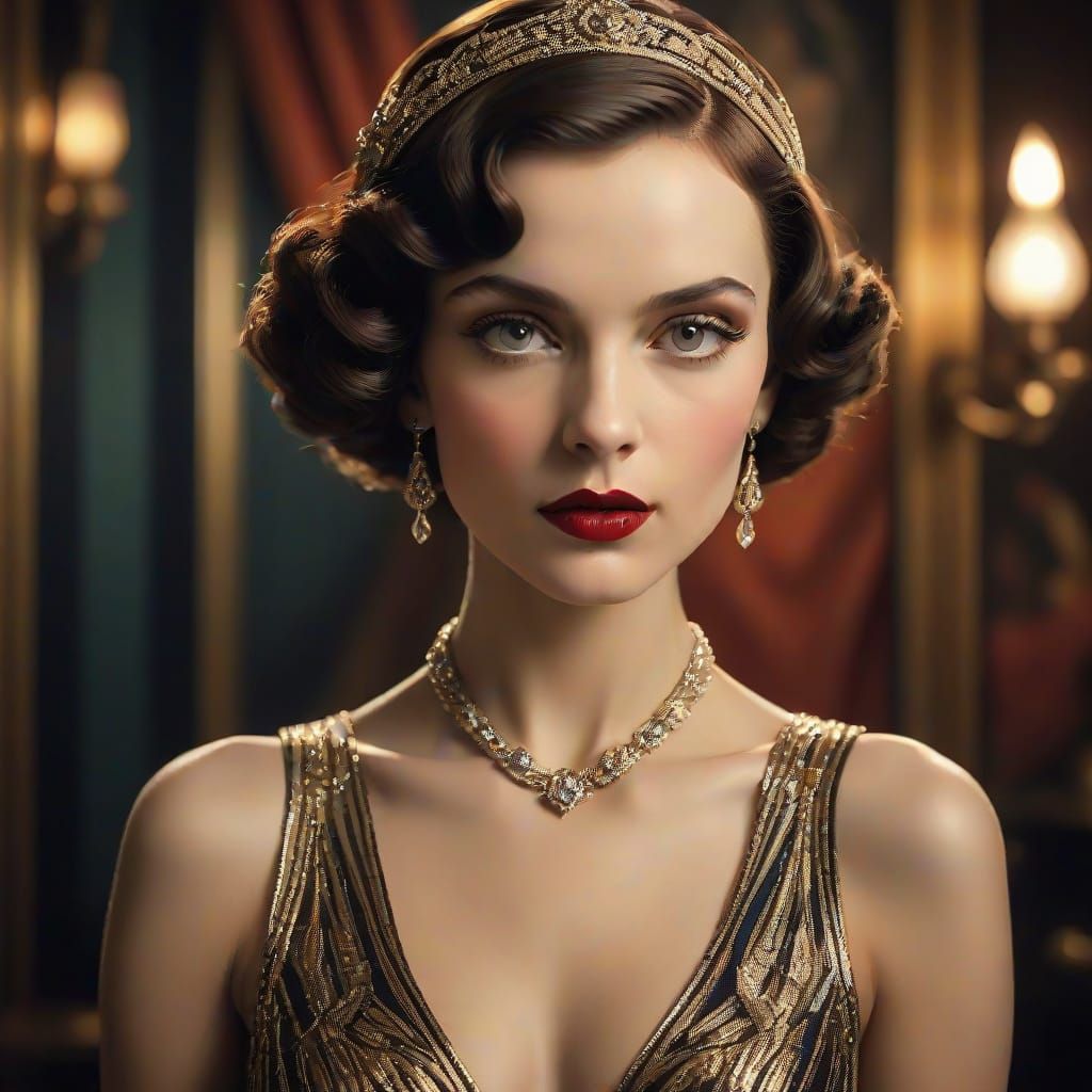 A Lady Of Destiny, (Art-Deco, contemporary, vibrant, portrai...