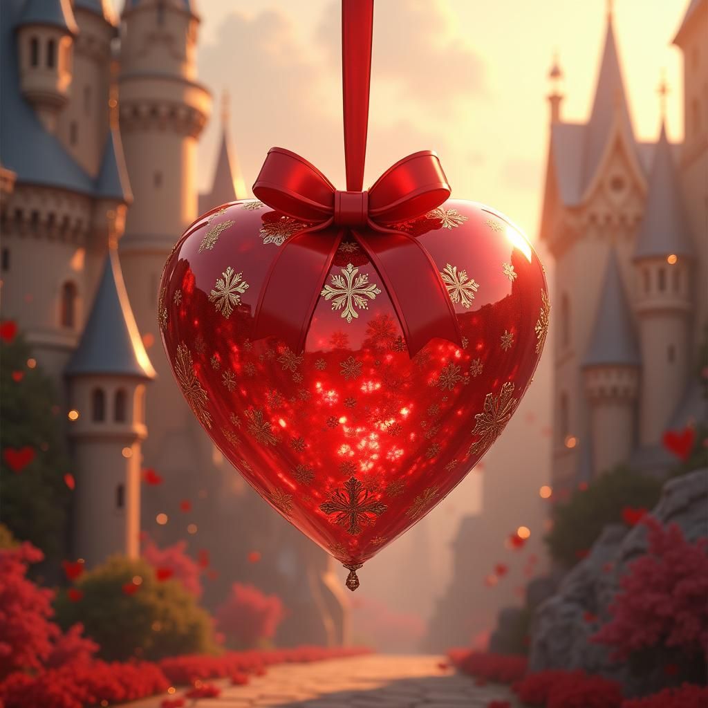 Floating Hearts with Castle in Romantic Style