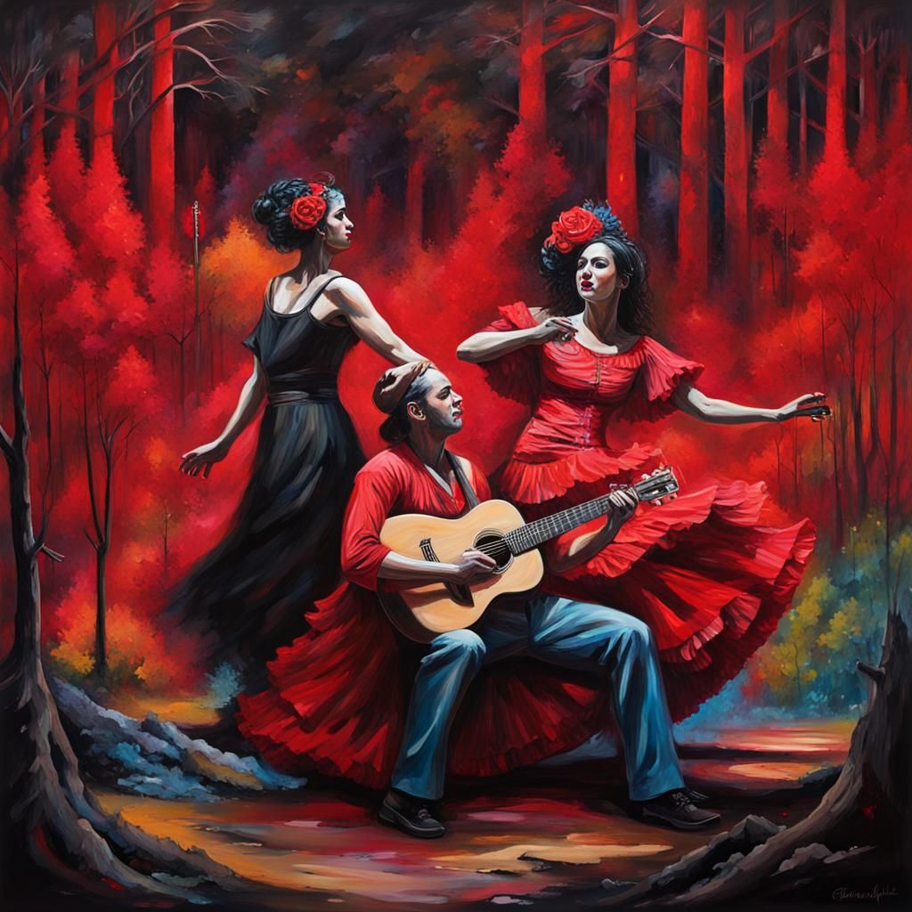 Flamenco Dance in Dark Forest, Graffiti Art