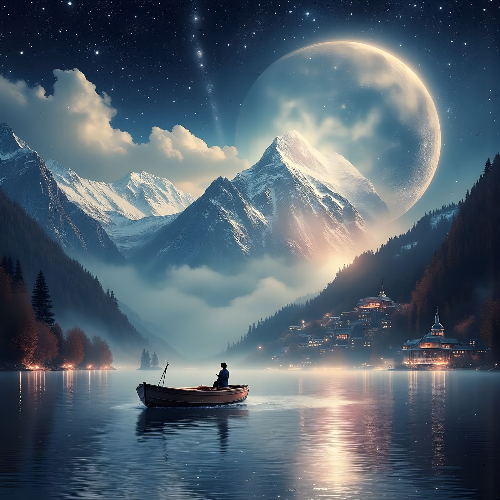 Surreal Collage: Beethoven's Moonlight Sonata on Lake Lucern...