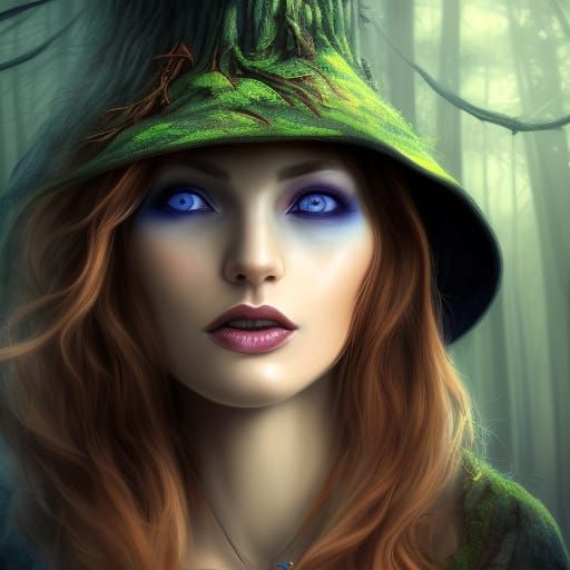 Blond Witch in Wild Forest: Detailed 3D Art