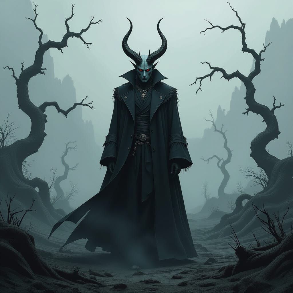 Gothic Figure in Desolate Landscape, Dark Fantasy Art