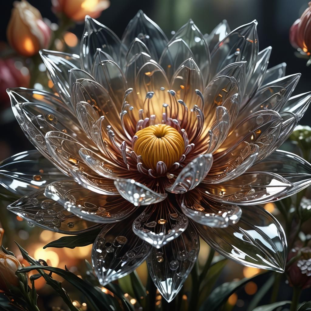 Intricate Glass Flower in Hyperrealistic Digital Painting