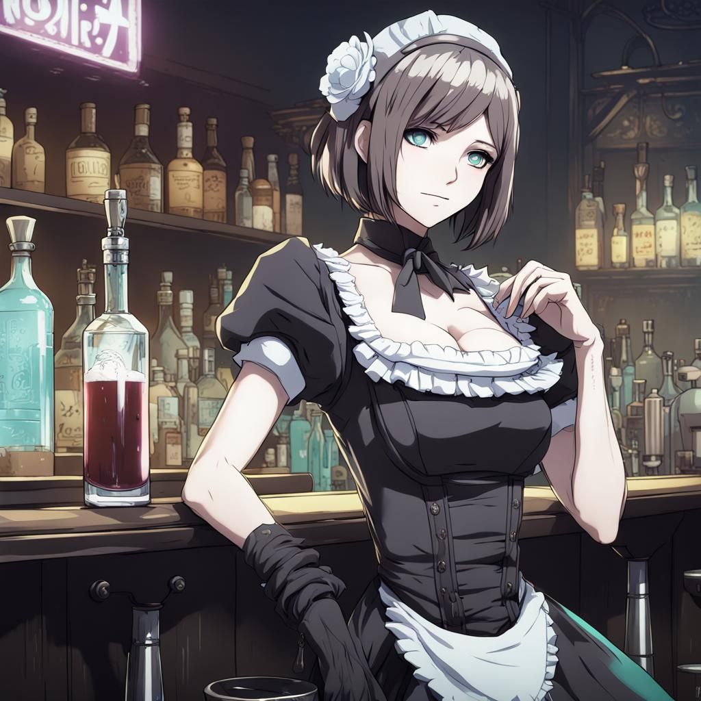 Anime Style Cyberpunk Bartender in Nier Automata Dress