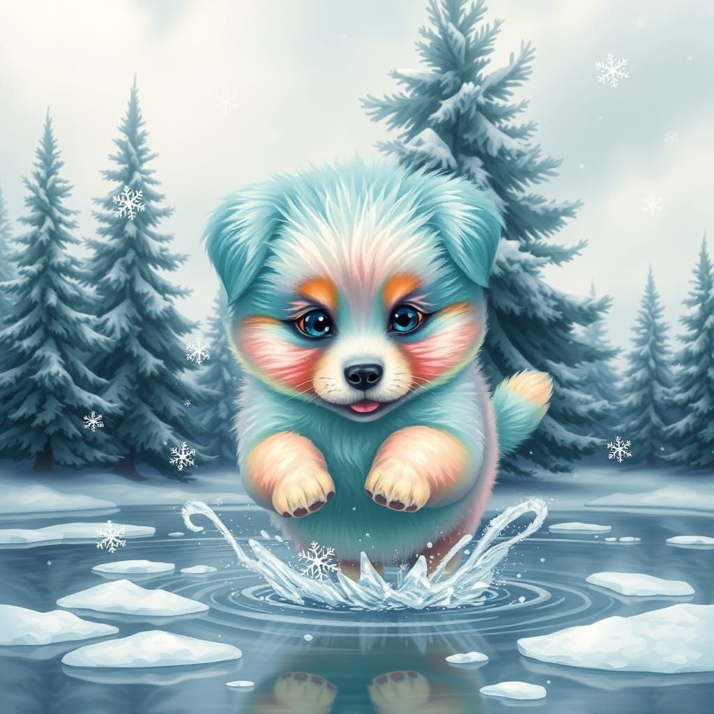 Crystal Puppy Leaps into Winter Wonderland