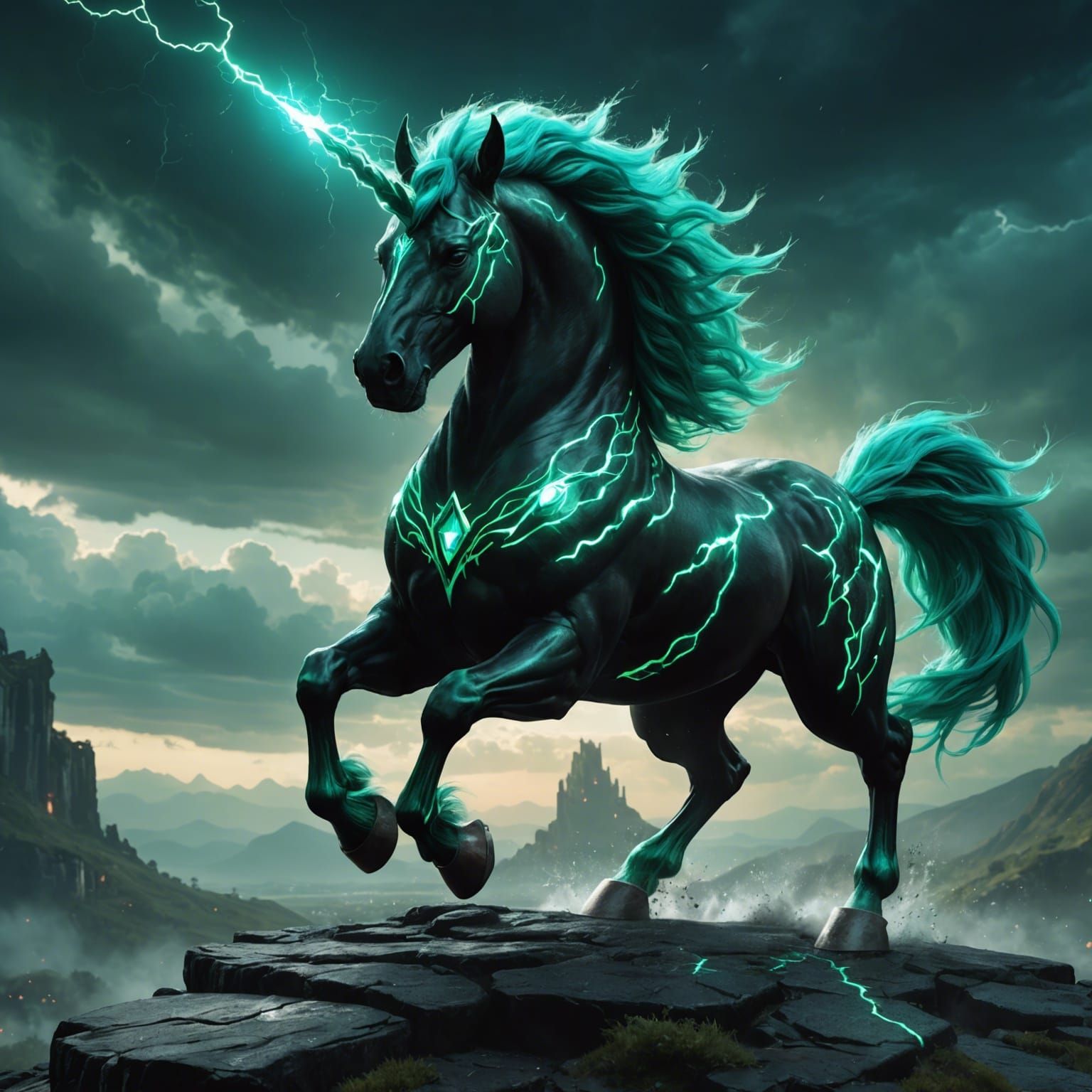 Electromagnetic Unicorn in Detailed Fantasy Art