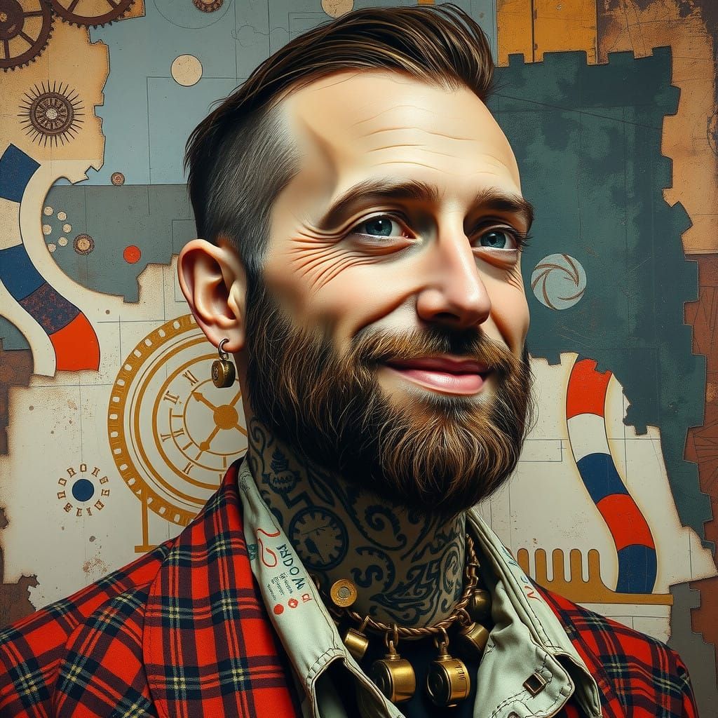 Surreal Steampunk Portrait in Vibrant Cubist Style