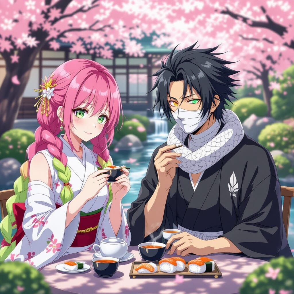 Mitsuri and Iguro in a Japanese Garden