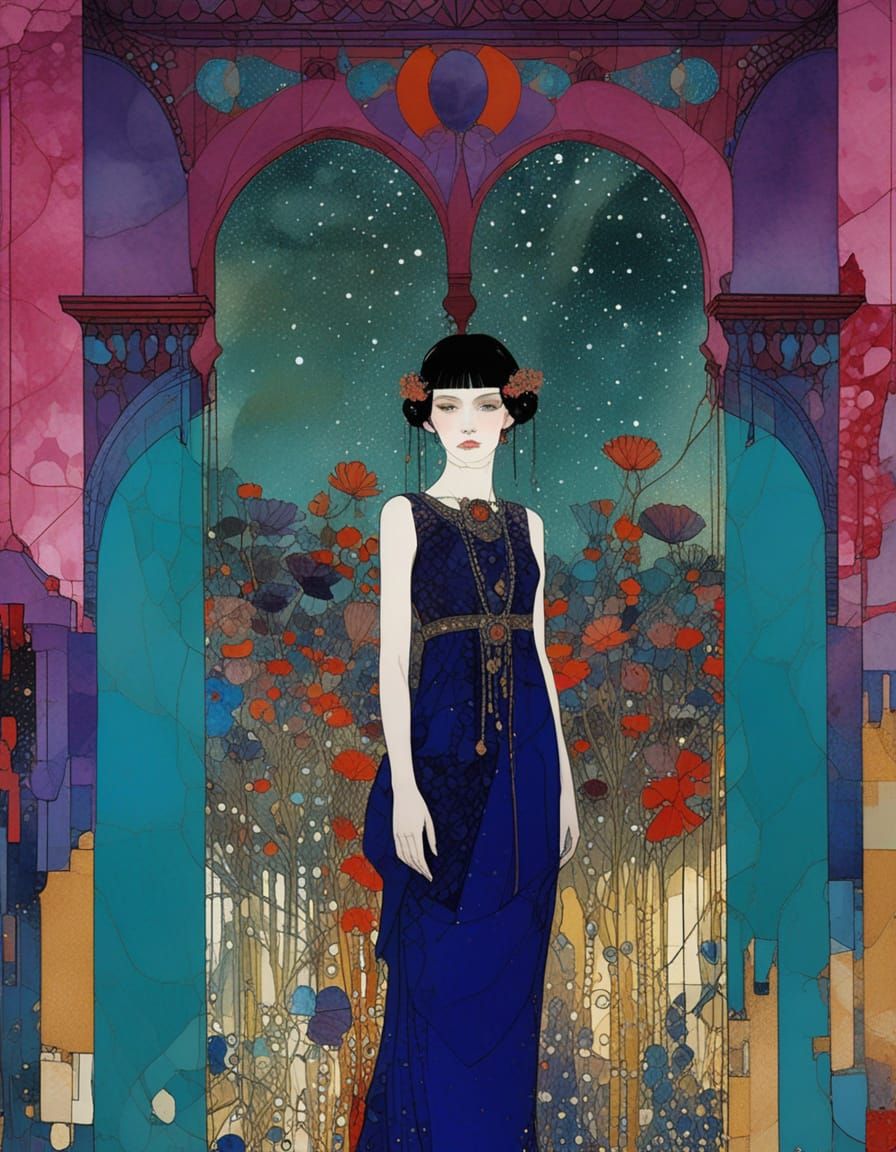 Surreal Goddess in Vibrant Sunset Colors with Fashion and Ar...